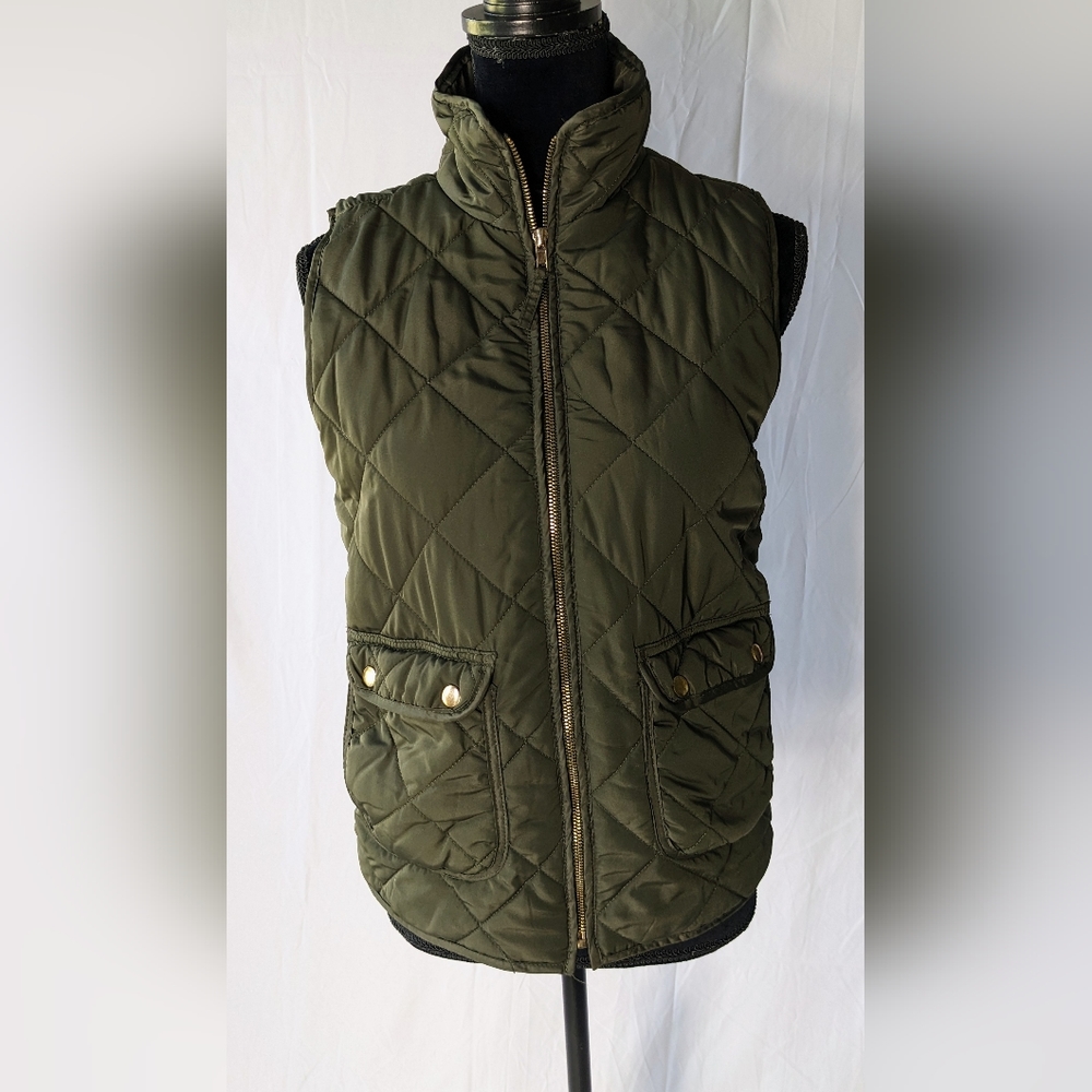 Thread & Supply Womens Quilted Olive Green Vest W/Pockets Lined Size S